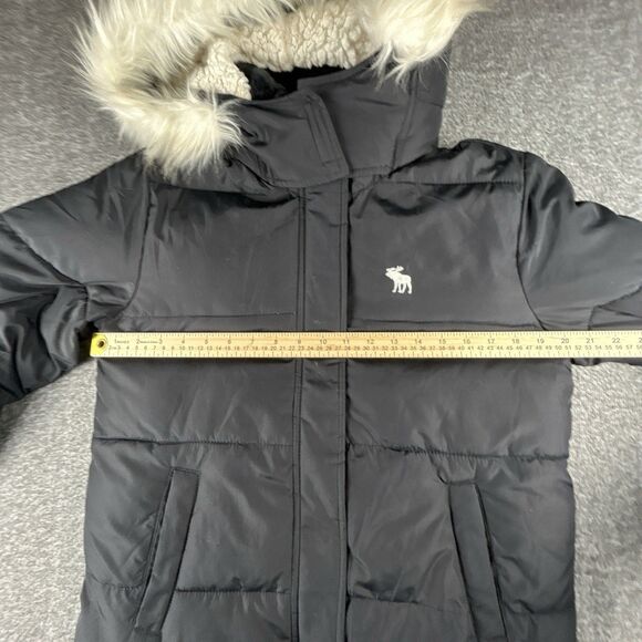 Abercrombie Kids Puffer Jacket 15/16 Black Faux Fur Hood Sherpa Winter Coat - Picture 7 of 9